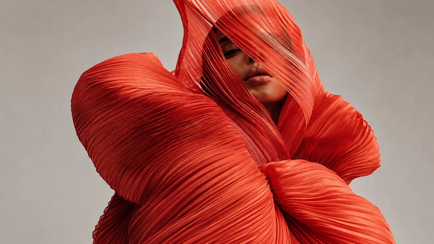 Joud Lara composition in sculptural red fabric